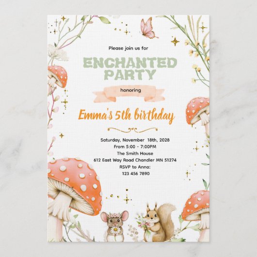 Enchanted Forest Birthday Invitation Einladung (Vorderseite)