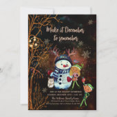 Enchanted Forest Black Gold Snowman Elves  Einladung (Vorderseite)