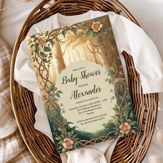 Enchanted Forest Boy Baby Shower  Einladung