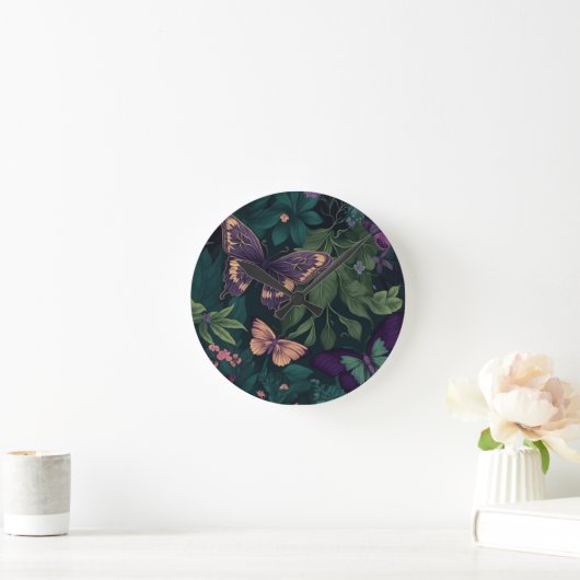 Enchanted Forest Butterflies Botanical Clock Runde Wanduhr (Zuhause)