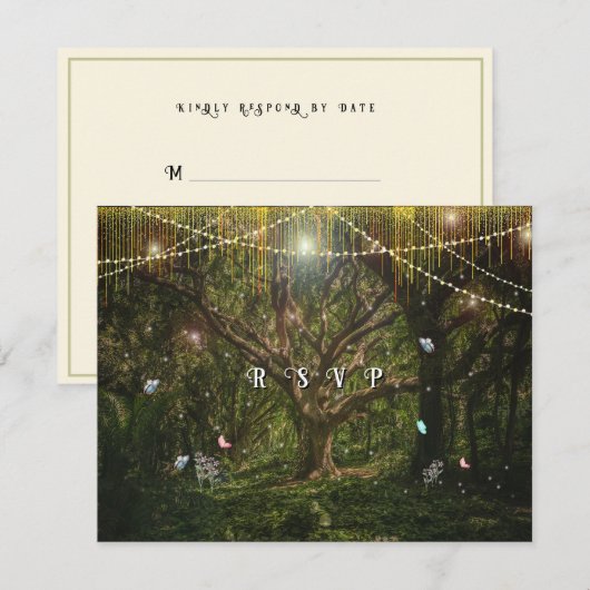 Enchanted Forest Butterflies Gold Lights RSVP Karte (Vorne/Hinten)