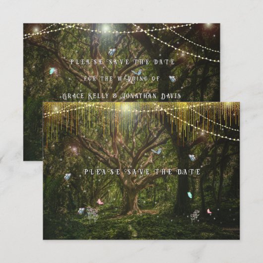 Enchanted Forest Butterflies Gold Lights Save The Date (Vorne/Hinten)