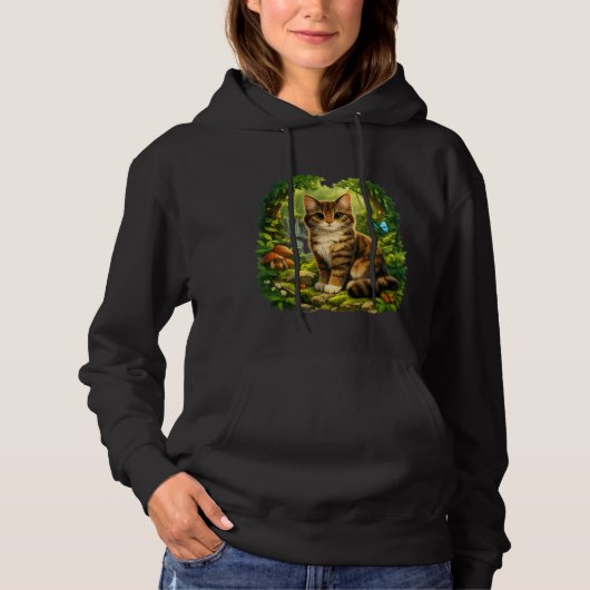Enchanted Forest Cat – Cute Realistic Cartoon Cat Hoodie (Vorderseite)