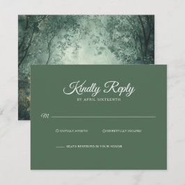 Enchanted Forest Dark Green Wedding RSVP Karte