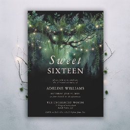 Enchanted Forest Emerald Floral Fairy Sweet 16 Einladung