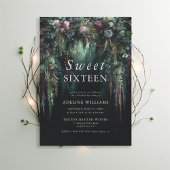 Enchanted Forest Emerald Floral Mairytale Sweet 16 Einladung