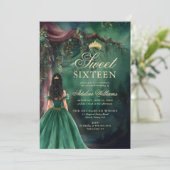 Enchanted Forest Emerald Gold Fairy Tale Sweet 16 Einladung (Stehend Vorderseite)
