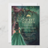 Enchanted Forest Emerald Gold Fairytale Sweet 16 Einladung (Vorderseite)