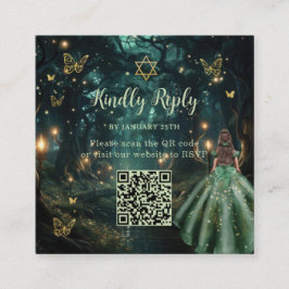 Enchanted Forest Emerald Green Bat Mitzvah QR UAWG Begleitkarte