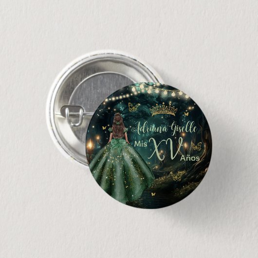 Enchanted Forest Emerald Green Quinceañera 16. Button (Vorne & Hinten)