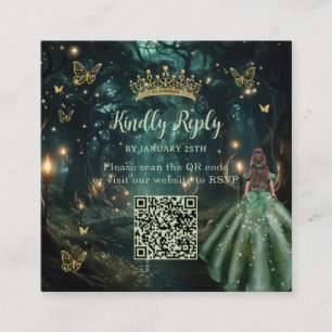 Enchanted Forest Emerald Green Quinceañera QR UAWG Begleitkarte