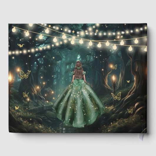 Enchanted Forest Emerald Green Star Bat Mitzvah Gästebuch (Rückseite)