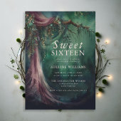 Enchanted Forest Emerald Mauve Mairytale Sweet 16 Einladung