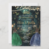 Enchanted Forest Emerald & Navy Twins Quinceañera Einladung (Vorderseite)