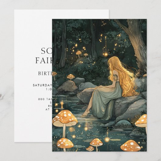 Enchanted Forest Fairy First Birthday  Einladung (Vorne/Hinten)