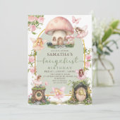 Enchanted Forest Fairy First Birthday Invitation Einladung (Stehend Vorderseite)