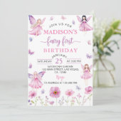 Enchanted Forest Fairy First Floral Birthday Einladung (Stehend Vorderseite)