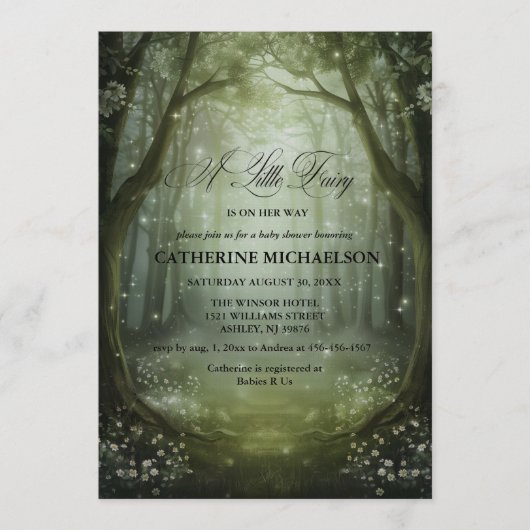 Enchanted Forest Fairy Girl Baby Shower Invitation Einladung (Vorderseite)