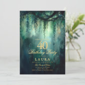 Enchanted Forest Fairy Gold Greenery 40th Birthday Einladung (Stehend Vorderseite)