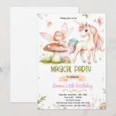 Enchanted Forest Fairy Unicorn Birthday Invitation Einladung (Vorne/Hinten)