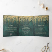 Enchanted Forest Gold Greenery Emerald Twinkle Dreifach Gefaltete Einladung (Innenseite)