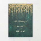 Enchanted Forest Gold Greenery Emerald Twinkle Dreifach Gefaltete Einladung (Cover)