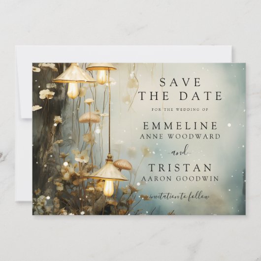 Enchanted Forest Hanging Lanterns Wedding Save The Date (Vorderseite)