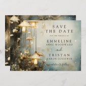 Enchanted Forest Hanging Lanterns Wedding Save The Date (Vorne/Hinten)