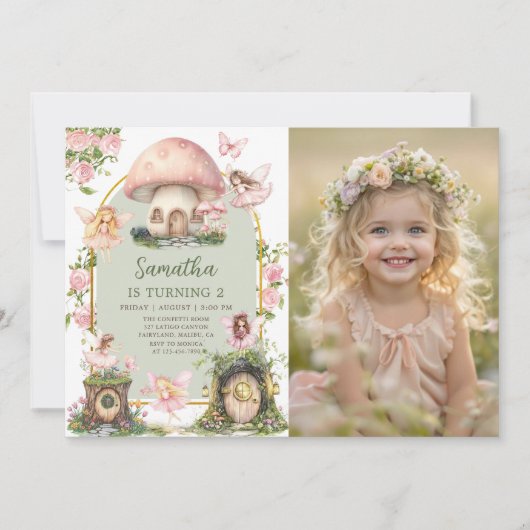Enchanted Forest Magical Fairy Birthday Photo Einladung (Vorderseite)