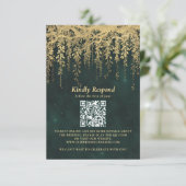 Enchanted Forest Magical Gold Vine Wedding QR RSVP Karte (Stehend Vorderseite)