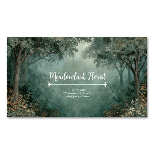Enchanted Forest Misty Teal Green Painterly Magnetische Visitenkarte (Vorderseite)