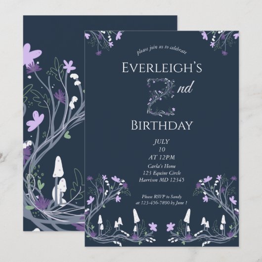 Enchanted Forest Mushroom Second Birthday Einladung (Vorne/Hinten)