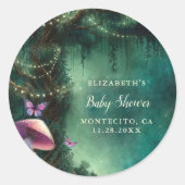 Enchanted Forest Mushrooms Baby Shower Welcome Runder Aufkleber (Vorderseite)