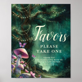 Enchanted Forest Mushrooms Favors Sign Baby Shower Poster