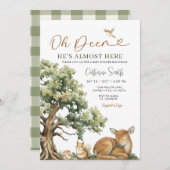 Enchanted Forest Oh Deer Baby Shower Gingham Einladung (Vorne/Hinten)