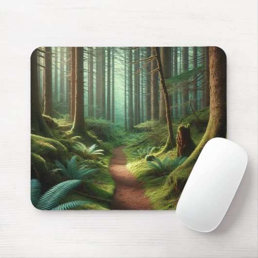 Enchanted Forest Path – Tranquil Green Escape Mousepad (Mit Mouse)