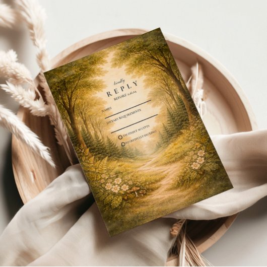 Enchanted Forest Path Wedding RSVP Karte