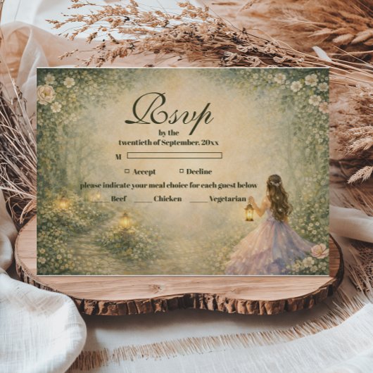 Enchanted Forest Princess Quinceañera RSVP Karte