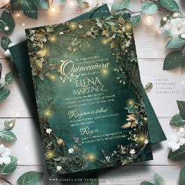 Enchanted Forest Quinceanera Emerald Green Einladung
