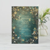 Enchanted Forest Quinceanera Emerald Green Einladung (Stehend Vorderseite)