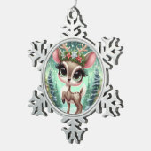Enchanted Forest Reindeer Princess Schneeflocken Zinn-Ornament (Rechts)