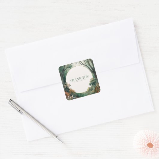 Enchanted Forest Rustic Trees Gold Glitter Quadratischer Aufkleber (Umschlag)