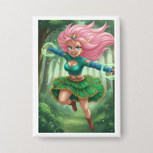 Enchanted Forest Sprint – Anime Fantasy Charakter Button (Vorderseite)