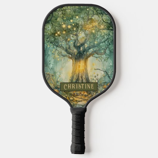 Enchanted Forest Tree Of Lights Personalized Pickleball Schläger (Rückseite)