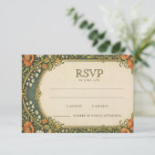 Enchanted Forest Vintage Art Nouveau RSVP Begleitkarte (Stehend Vorderseite)