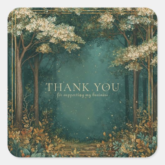 Enchanted Forest White Blossom Gold Sparkle Quadratischer Aufkleber (Vorderseite)