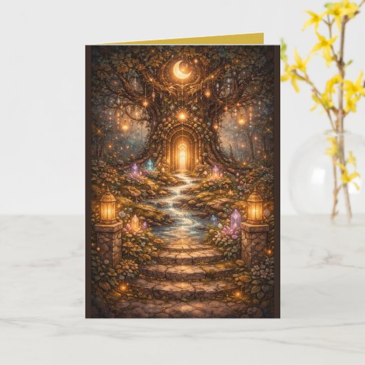 Enchanted Forest with Glowing Doorway Karte (Gelbe Blume)