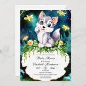 Enchanted Forest Wolf Babydusche Einladung (Vorne/Hinten)