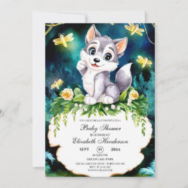 Enchanted Forest Wolf Babydusche Einladung