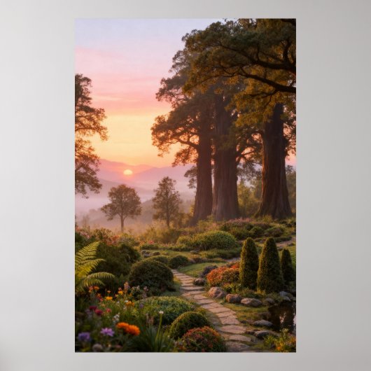 Enchanted Garden at Dawn Majestic Trees Poster (Vorne)